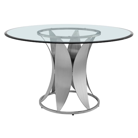 Armen Living Petal Modern Glass and Stainless Steel Round Pedestal Dining Table LCPTDIGLBS